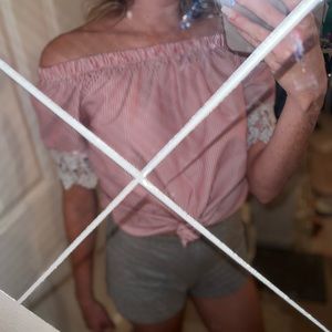 Red and white striped off the shoulder top